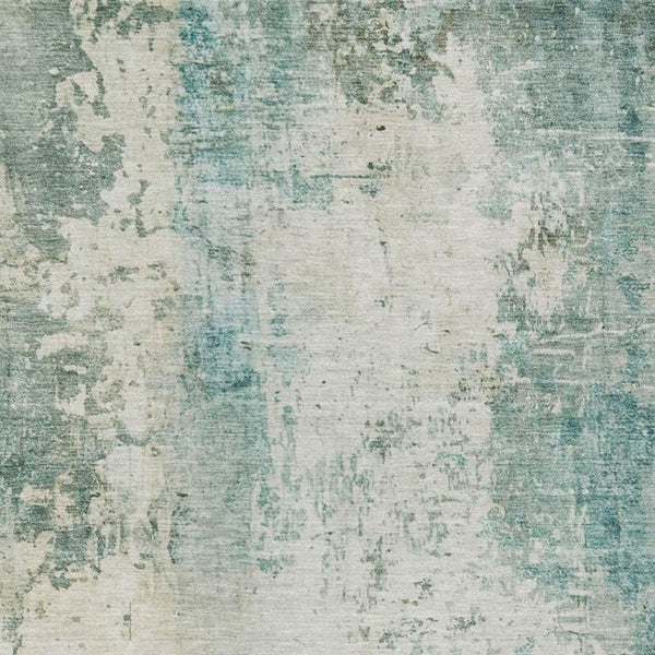 8 Ft X 10 Ft Teal Silver Abstract Polyester Washable Rug for Patio or Living Room