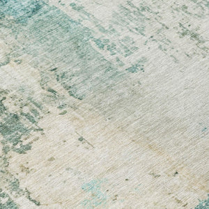 8 Ft X 10 Ft Teal Silver Abstract Polyester Washable Rug for Patio or Living Room