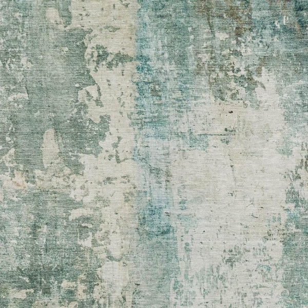 8 Ft X 10 Ft Teal Silver Abstract Polyester Washable Rug for Patio or Living Room