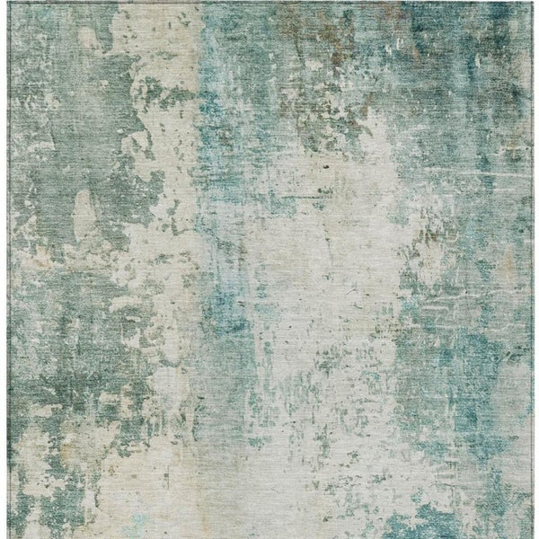 8 Ft X 10 Ft Teal Silver Abstract Polyester Washable Rug for Patio or Living Room