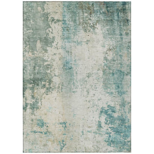 HomeRoots 10 X 14 Teal Silver Abstract Polyester Area Rug Stain Resistant Indoor Outdoor 745881