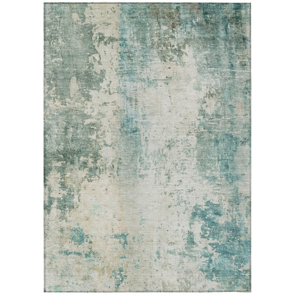 HomeRoots 10 X 14 Teal Silver Abstract Polyester Area Rug Stain Resistant Indoor Outdoor 745881