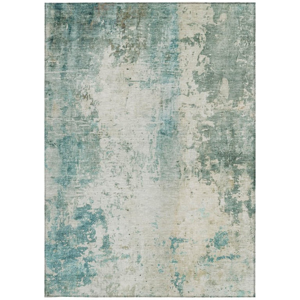 10 X 14 Teal Silver Abstract Polyester Area Rug Stain Resistant Indoor Outdoor
