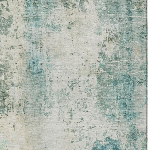 10 X 14 Teal Silver Abstract Polyester Area Rug Stain Resistant Indoor Outdoor