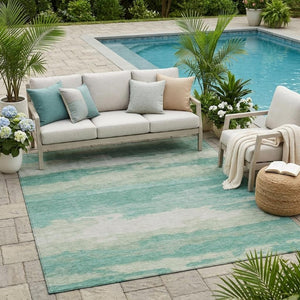 5 X 8 Abstract Aqua Teal Polyester Area Rug for Indoor Outdoor Spaces