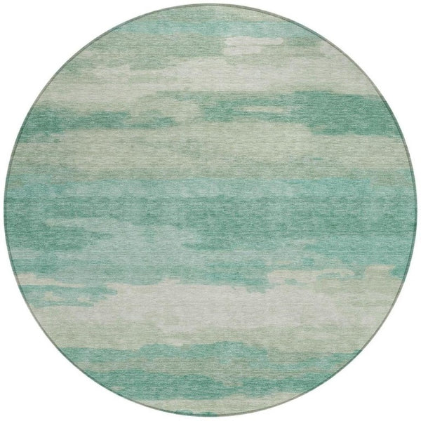 HomeRoots 8 Ft Round Abstract Polyester Area Rug Washable Aqua Teal Geometric Indoor Outdoor 745884