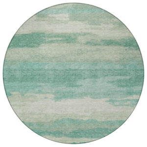 8 Ft Round Abstract Polyester Area Rug Washable Aqua Teal Geometric Indoor Outdoor