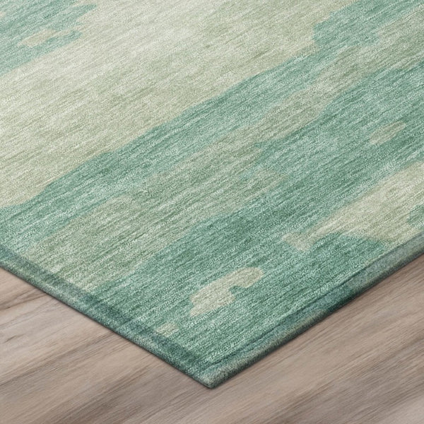 8 Ft Round Abstract Polyester Area Rug Washable Aqua Teal Geometric Indoor Outdoor