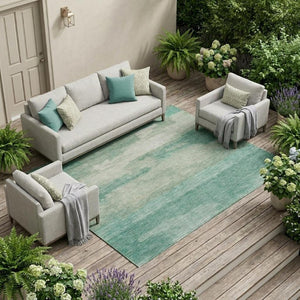 9 X 12 Abstract Aqua Teal Polyester Area Rug Washable for Patio or Living Room