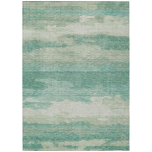 HomeRoots 9 X 12 Abstract Aqua Teal Polyester Area Rug Washable for Patio or Living Room 745886