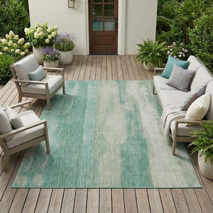 10 X 14 Abstract Teal Polyester Area Rug Washable Stain Resistant Indoor Outdoor
