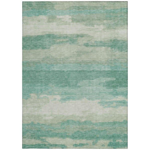 10 X 14 Abstract Teal Polyester Area Rug Washable Stain Resistant Indoor Outdoor
