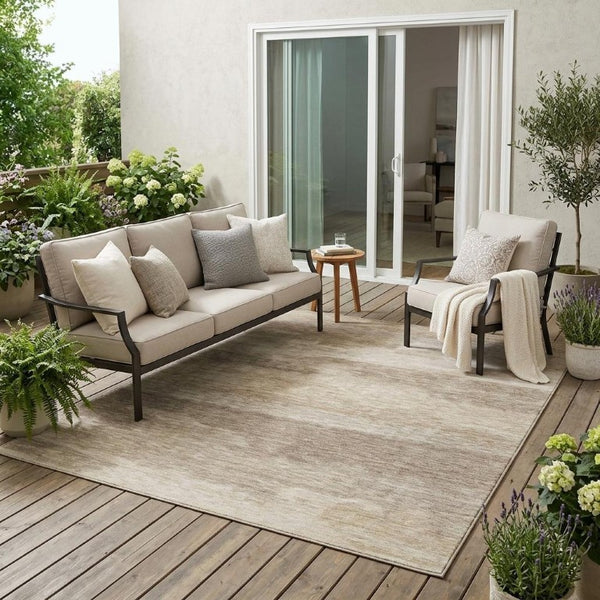 5x8 Beige Brown Abstract Polyester Area Rug Stain Resistant for Indoor Outdoor Use