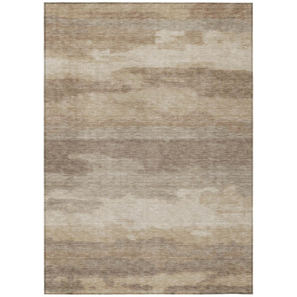 HomeRoots 5x8 Beige Brown Abstract Polyester Area Rug Stain Resistant for Indoor Outdoor Use 745889