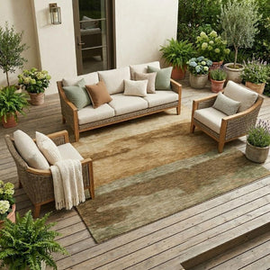 9 X 12 Copper Orange Abstract Polyester Washable Rug for Indoor Outdoor Spaces