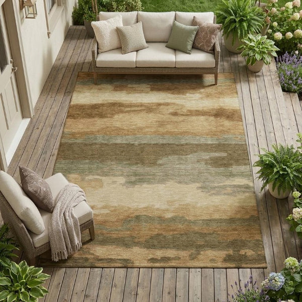10 X 14 Abstract Copper Orange Polyester Washable Rug for Patio or Living Room