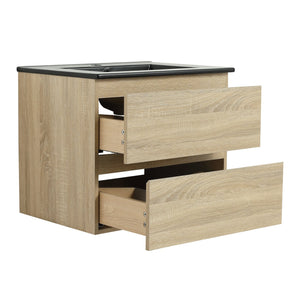 English Elm 24" Wall-Mounted Bathroom Vanity With Black Sink, 2 Soft-Close Drawers - Ideal For Compact Spaces! W999S00192