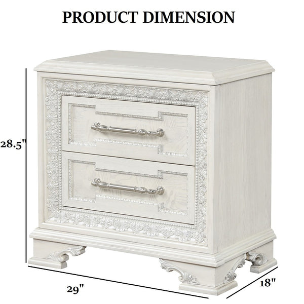 English Elm Traditional French Inspired Nightstand with Usb Charging Dovetail Drawers Creamy Finish B2741P435893