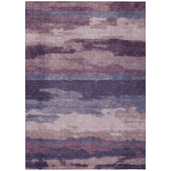 HomeRoots 5x8 Abstract Indoor Outdoor Rug Stain Resistant Polyester Eggplant Purple Washable 745901