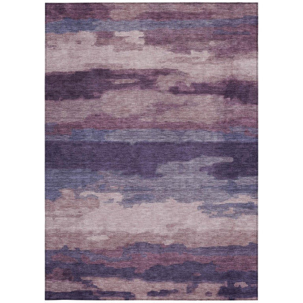 5x8 Abstract Indoor Outdoor Rug Stain Resistant Polyester Eggplant Purple Washable