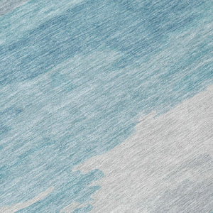 5 X 8 Abstract Sky Blue Washable Polyester Area Rug for Indoor Outdoor Living