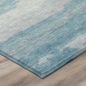 5 X 8 Abstract Sky Blue Washable Polyester Area Rug for Indoor Outdoor Living