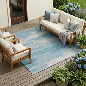 8 Ft X 10 Ft Sky Blue Abstract Polyester Area Rug Washable for Indoor Outdoor Use