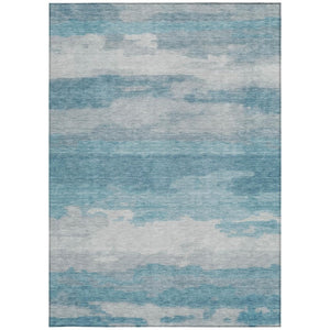 8 Ft X 10 Ft Sky Blue Abstract Polyester Area Rug Washable for Indoor Outdoor Use