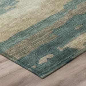 8 Ft Round Abstract Teal Polyester Area Rug Stain Resistant for Indoor Outdoor Use
