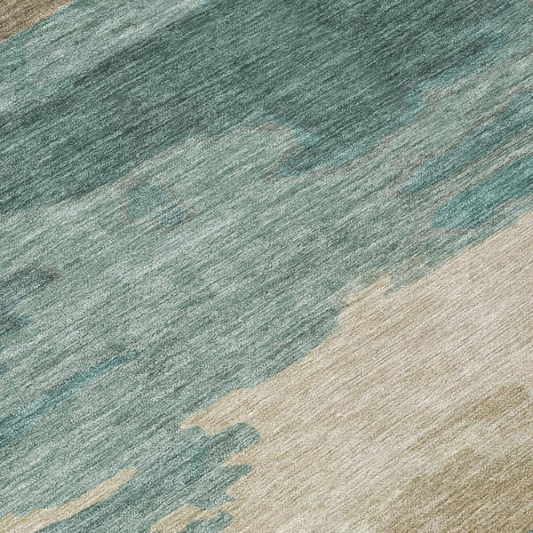 8 Ft Round Abstract Teal Polyester Area Rug Stain Resistant for Indoor Outdoor Use
