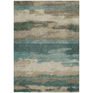 8x10 Abstract Teal Beige Polyester Area Rug Washable Stain Resistant Indoor Outdoor Use