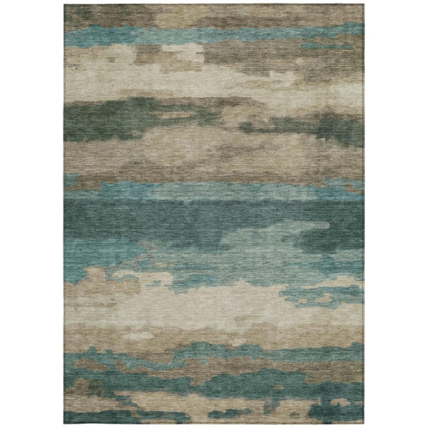 8x10 Abstract Teal Beige Polyester Area Rug Washable Stain Resistant Indoor Outdoor Use