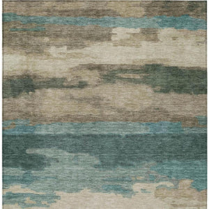 8x10 Abstract Teal Beige Polyester Area Rug Washable Stain Resistant Indoor Outdoor Use