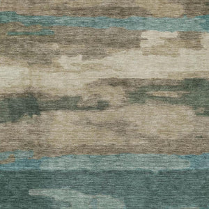 8x10 Abstract Teal Beige Polyester Area Rug Washable Stain Resistant Indoor Outdoor Use