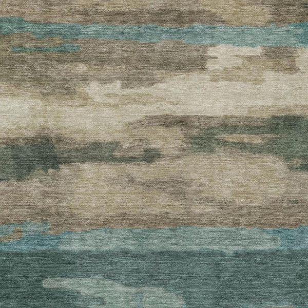 8x10 Abstract Teal Beige Polyester Area Rug Washable Stain Resistant Indoor Outdoor Use
