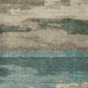 8x10 Abstract Teal Beige Polyester Area Rug Washable Stain Resistant Indoor Outdoor Use