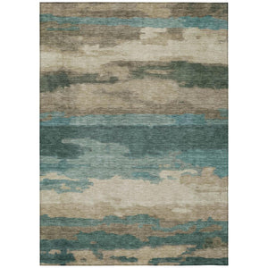HomeRoots 10 X 14 Abstract Teal Beige Polyester Area Rug Stain Resistant for Patio or Living Room 745929