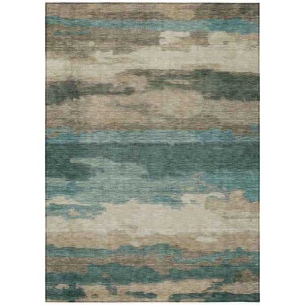 HomeRoots 10 X 14 Abstract Teal Beige Polyester Area Rug Stain Resistant for Patio or Living Room 745929