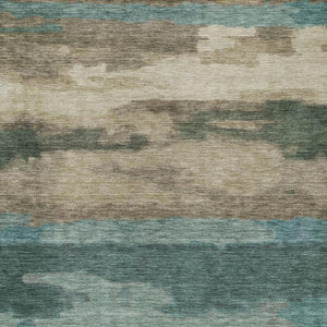 10 X 14 Abstract Teal Beige Polyester Area Rug Stain Resistant for Patio or Living Room