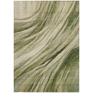 5 X 8 Abstract Green Polyester Area Rug Washable for Indoor Outdoor Spaces