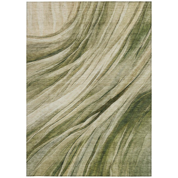 5 X 8 Abstract Green Polyester Area Rug Washable for Indoor Outdoor Spaces