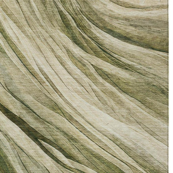 5 X 8 Abstract Green Polyester Area Rug Washable for Indoor Outdoor Spaces