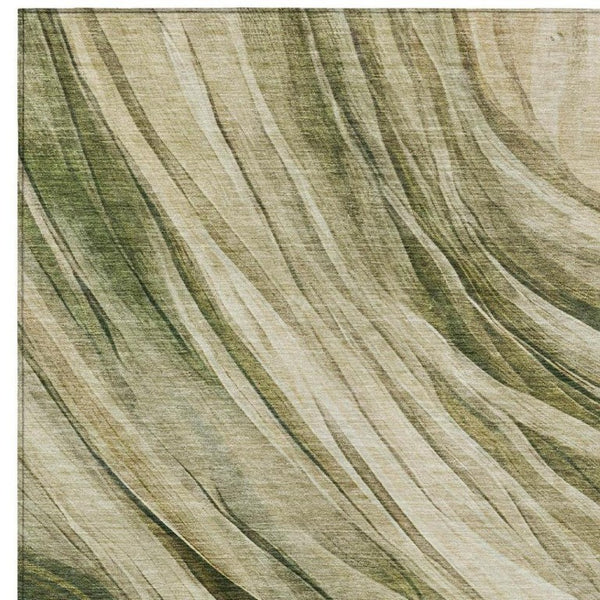5 X 8 Abstract Green Polyester Area Rug Washable for Indoor Outdoor Spaces