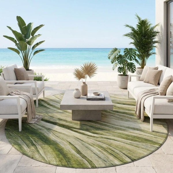 8 Foot Round Abstract Polyester Area Rug Washable for Patio Porch and Family Room