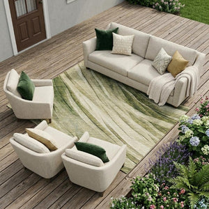 10 X 14 Abstract Green Polyester Area Rug Washable for Patio Porch and Living Room