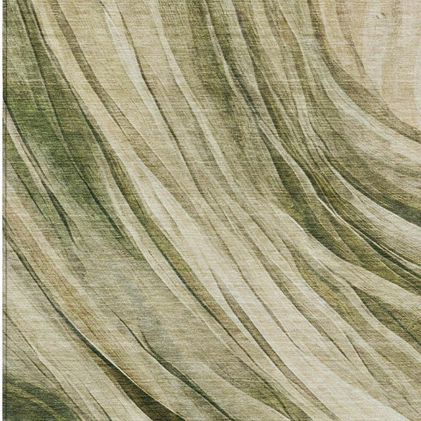 10 X 14 Abstract Green Polyester Area Rug Washable for Patio Porch and Living Room