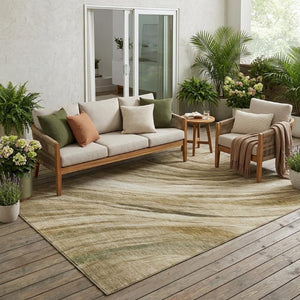 5 X 8 Abstract Beige Brown Polyester Indoor Outdoor Rug Stain Resistant Easy Care
