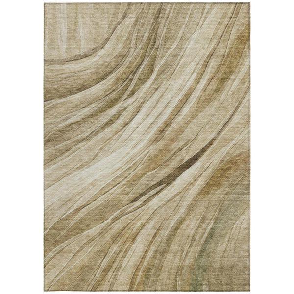 5 X 8 Abstract Beige Brown Polyester Indoor Outdoor Rug Stain Resistant Easy Care