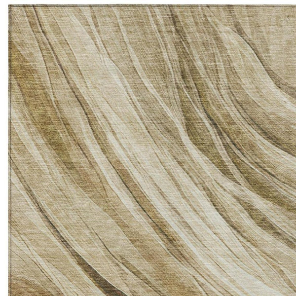 5 X 8 Abstract Beige Brown Polyester Indoor Outdoor Rug Stain Resistant Easy Care