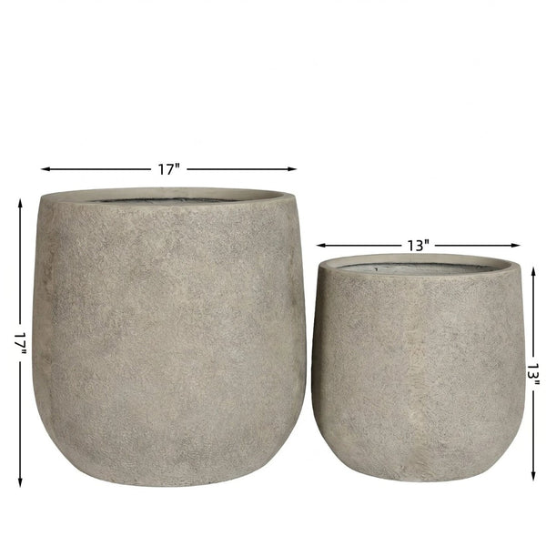 English Elm Round Concrete Style Planter Duo Handcrafted Magnesium Oxide Pots for Patio Garden W347P449373